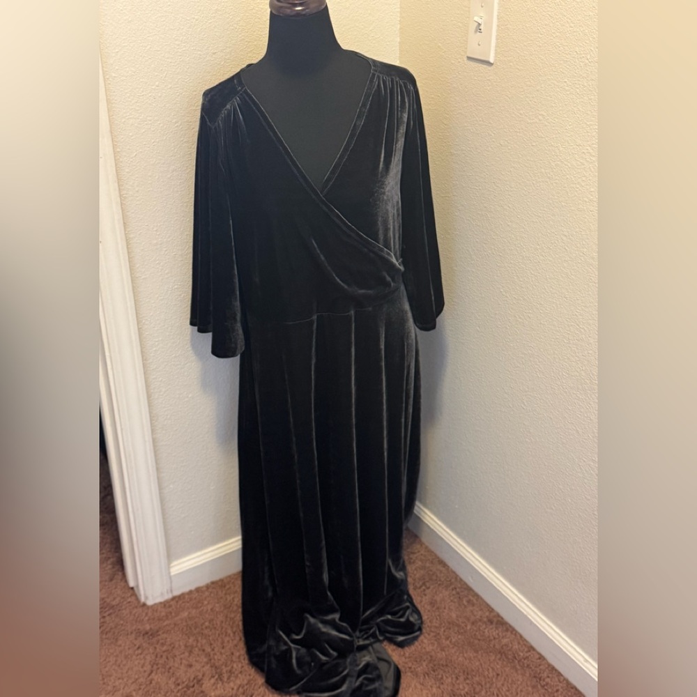 Soft Surroundings Gray Velvet Maxi Faux Wrap Dress Long Holiday Stretch L - Picture 2 of 10